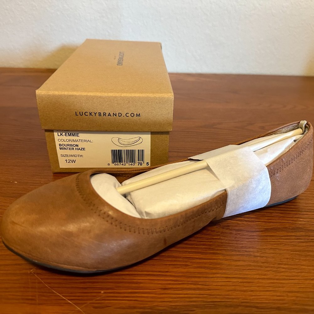 Lucky Brand Leather Emmie Ballet Flat Size 12 W WIDE Brown  *NEW*
